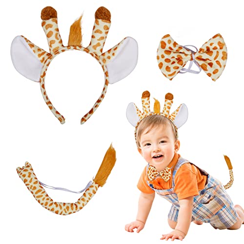 HAMOOM 3 Stück Giraffe Kostüm Kinder Karneval Kostüm Set Giraffe Verkleidungsset Tierkostüm Giraffe Haarband Stirnband Schwanz Fliege Giraffe Cosplay für Karneval Fasching Halloween Party Zubehör von HAMOOM