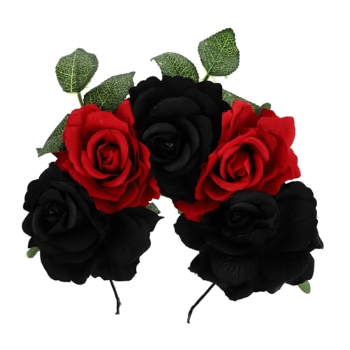 HAMPPLIES Halloween Rosen Haarkranz Rot Schwarz Künstlicher Blumen Stirnband Gothic Headpiece für Damen und Mädchen Festlicher Haarschmuck für Halloween Party und Kostüm HAMPPLIES Halloween Rosen Haarkranz Rot Schwarz Künstlicher Blumen Stirnband Gothic Headpiece für Damen und Mädchen Festlicher Haarschmuck für Halloween Party und Kostüm von HAMPPLIES