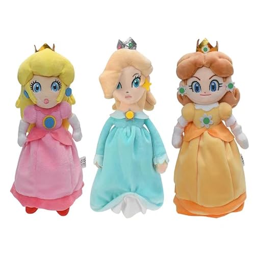 HANBO Super Star Collection Prinzessin Pfirsich-Plüschtier, Prinzessin Rosalina und Gänseblümchen, gefüllt, 26 cm (Rosa, Gelb und Blau) von HANBO