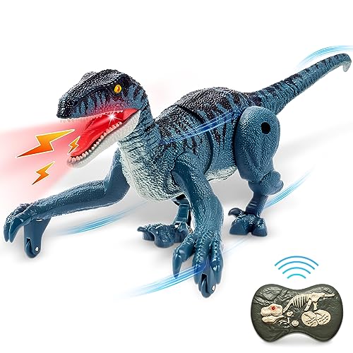 HANDSONIC Ferngesteuerter Dinosaurier Spielzeug, RC Dino für Kinder ab 4, 5, 6, 7, 8 Jahre, Mini Velociraptor Spielzeug mit Fernbedienung, Licht, Gehen, Brüllen, Geschenke für Jungen und Mädchen von HANDSONIC