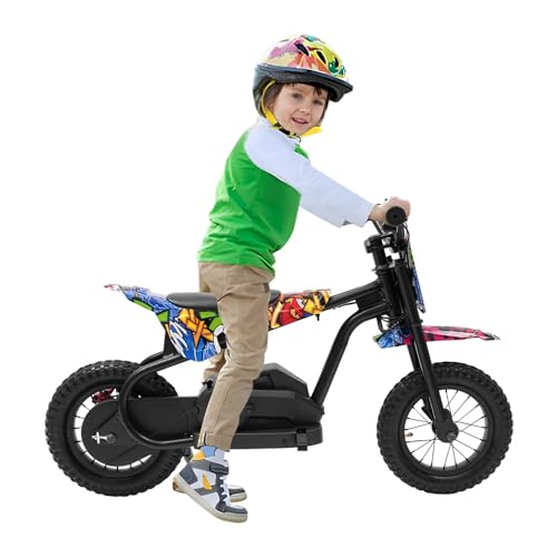 12'' Elektro Motorrad Kinder 150W Mini-Elektro-Dirtbike mit Dual-Speed-Modus Kinder-Motorrad ab 6 Jahren (Bunt) von HANGKAI