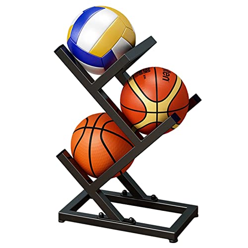 HAODUOO 3-stufiger Ball-Aufbewahrungsständer, vertikaler Basketball-Ausstellungsständer for Jungenschlafzimmer, Garagen-Sportausrüstungs-Organizer, platzsparend(Black) von HAODUOO