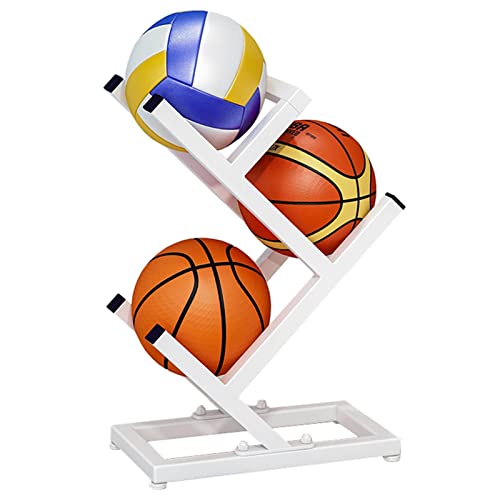 HAODUOO 3-stufiger Ball-Aufbewahrungsständer, vertikaler Basketball-Ausstellungsständer for Jungenschlafzimmer, Garagen-Sportausrüstungs-Organizer, platzsparend(White) von HAODUOO