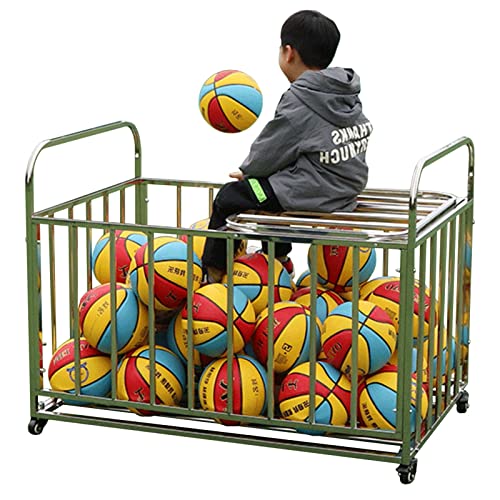 HAODUOO Extra großer Ballkäfig auf Rädern, robuster Basketball-Aufbewahrungsbehälter mit Deckel, Sportgeräte-Organizer-Wagen for Fitnessstudio, Zuhause, Garage(L-120x80x90cm) von HAODUOO