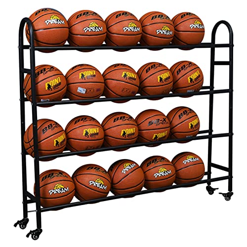 HAODUOO Sportballregal for die Garage, robuster Basketballwagen mit Rädern, 4-stufiges A-Typ-Sportgeräte-Aufbewahrungsregal, fasst 20 Bälle(Black) von HAODUOO