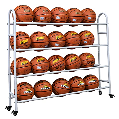 HAODUOO Sportballregal for die Garage, robuster Basketballwagen mit Rädern, 4-stufiges A-Typ-Sportgeräte-Aufbewahrungsregal, fasst 20 Bälle(White) von HAODUOO