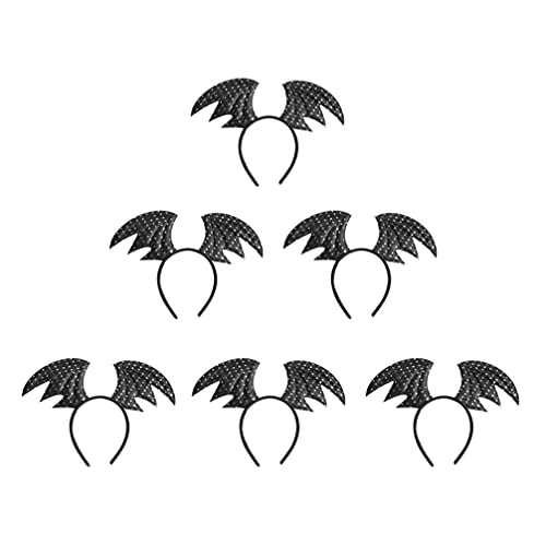 Schwarzes Haargummi, 6 Stück, Halloween-Stirnband mit Fledermausflügeln, schwarze Glitzer-Fledermausflügel und Ohren, Haarband, Kopfschmuck, Kopfbedeckung, Kostüm, Haarschmuck for Kinder, Erwachsene, von HAODUOO