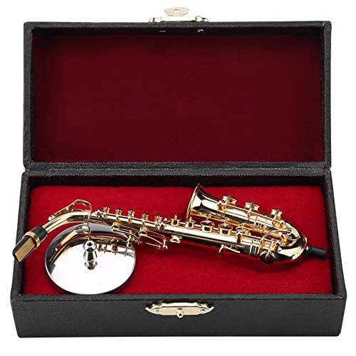 HAOHIZE Exquisite Miniatur-Nachbildung eines Altsaxophons mit vergoldeter Oberfläche und Ständer aus Holz, gutes für Musiker von HAOHIZE