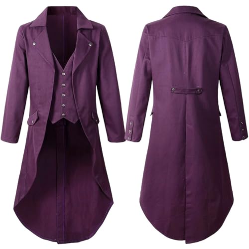 2024 Herren Mantel Mode Trenchcoat Gothic Mantel Lang Vintage Halloween Jacke, Mittelalter Steampunk Kleidung, Halloween Kostüm, Sale Clearance Long Sleeved Revers Slim Mantel, Stilvoll Smokingjacke von HAOLEI