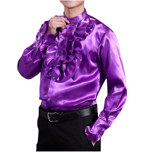 Herren Exquisites Mode Hemd, Fest Farbe Bühne Leistung Kleid Langarm Revers Kleid Top, Weiches Und Bequemes Hemdoberteil, Sale Clearance Temperament Slim T-Shirt Top von HAOLEI