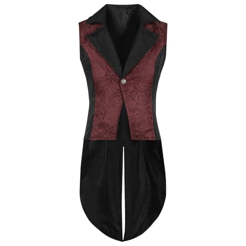 Herren Gothic Longweste Weste Kleidung Mittelalterlicher Palast Gerichts Retro Schwanz Slim Steampunk Kostüm, Sale Clearance Jacke Top Gothic Mantel, Günstig Cosplay Halloween Kostüm von HAOLEI