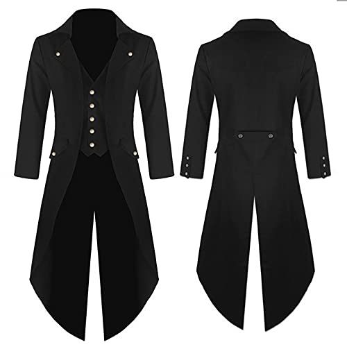 Herren Mode Mantel Trenchcoat Gothic Mantel Lang Vintage Halloween Jacke, Mittelalter Steampunk Kleidung, Halloween Kostüm, Sale Clearance Long Sleeved Revers Slim Mantel, Stilvoll Smokingjacke von HAOLEI