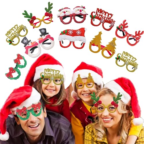 HAOMEEDUO 10 Stk Weihnachtsbrille Partybrillen Weihnachtsgläser Lustige Weihnachtsbrillen Weihnachtsbaum Brille Schneemann Weihnachten Dekoration für Erwachsene Weihnachtsfeier Maskerade von HAOMEEDUO