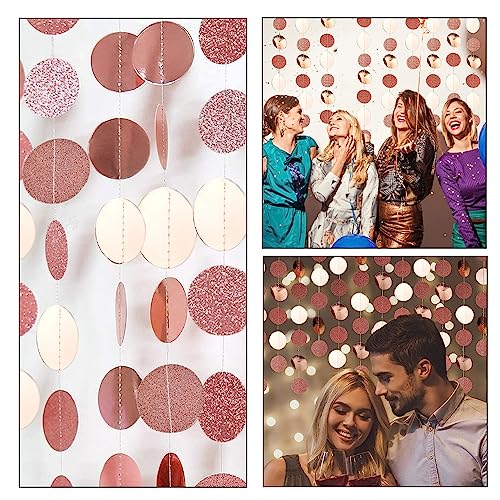 HAOMEEDUO 4 Stück Girlande Papier Rund Glitzergirlande hängend Papiergirlande Kreise Rosegold Glitzer Girlande 5cmx4m Party Dekorationen Hängend Runder Banner für Geburtstag Valentinstag Hochzeit von HAOMEEDUO