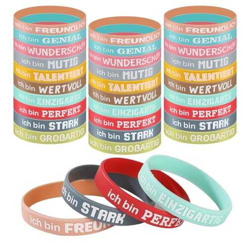 36 Stück Motivationsarmbänder Auf Deutsch, 20.2CM Silikonarmband Kinder, Inspirierenden Sprüchen Silikon Armbänder, Partygeschenke für Studenten, Jugendliche, Kollegen, Erwachsene von HAOYULUO