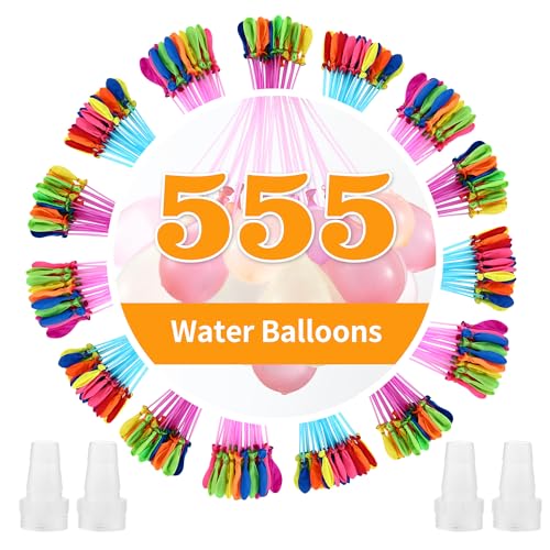 555 Stück Wasserbomben Selbstschließend，Wiederverwendbare Wasserbomben mit 4 Wasserhahn Anschluss，Bunt Wasserballons，60 Sekunden Schnellfüller，Wasserbomben Luftballons，für Strände, Poolparty von HAOYULUO