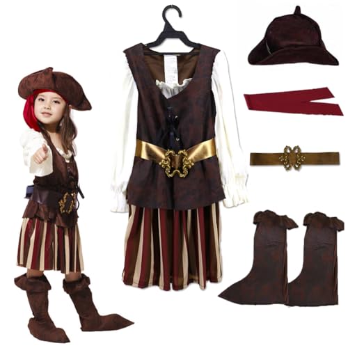 HAOYUNLAI Piratenkostüm Kinder Mädchen Piraten Kostüm Faschingskostüm Piraten Outfit mit Piraten Kostüm Accessoires Piraten Hut Pirat Cosplay Costume für Weihnachten Karneval Halloween Verkleidung von HAOYUNLAI