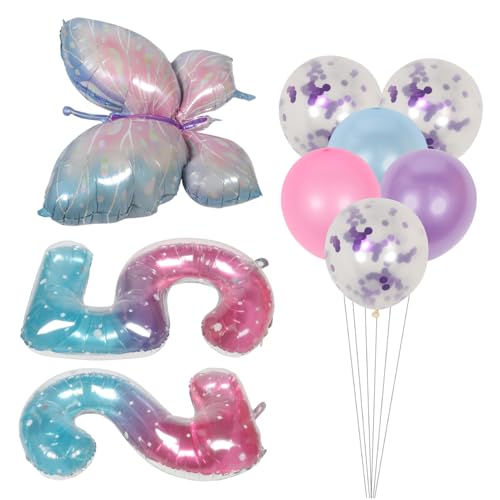 HAPINARY 2 Sätze -Ballon-Set aus Aluminiumfolie mit blauen und violetten Schmetterlingen wandverkleidung wand polsterung Zahlenballons Geburtstagsballon Geburtstagsdekoration von HAPINARY