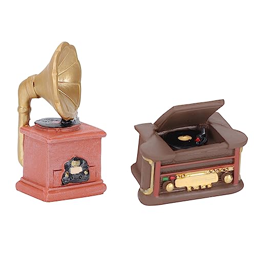 HAPINARY 2st Vintage-Ornamente Mini-landschaftsmodelle Mini-szenenmodell Mini-grammophon Miniatur-gartendekoration Antiker Kleiner Phonograph Landschaftsschmuck Plattenspieler-Figur Harz von HAPINARY