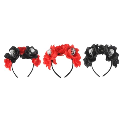 HAPINARY 3St Blumenschädel-Stirnband Kopfhörer Stirnband Party-Kopfbedeckung Haarklammern haarreif halloween hairclip kopfschmuck Haarband Tag der toten Rose Stirnband Rosenhaarkranz Schaum von HAPINARY