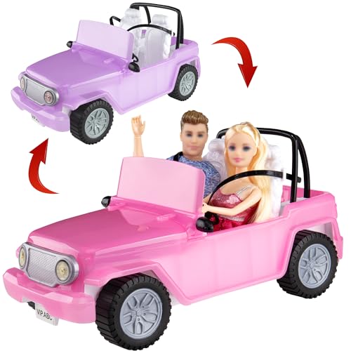 Color Change Convertible Jeep, Puppe Jeep für 11-Zoll-Modepuppen, Lila bis Rosa unter Sonnenschein, Puppenautos mit 2 Sitzen und rollenden Rädern, Spielzeug für Kinder im Alter von 3 bis 9 Jahren von HAPITOIZ