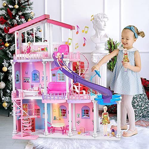 Large Plastic Dollhouse, 4 ft Tall Dreamy Doll House with 15+ Furnitures & Accessories, 3-Story Playhouse Dolls House Toys Xmas Birthday Gifts for 3 4 5 6 7 8+ Year Old Girls Toddlers Kids von HAPITOIZ