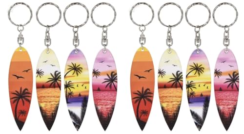 HAPPY DEALS ~ Surfbrett-Schlüsselanhänger aus Holz, lustig, tropischer Strand, Luau, Partyzubehör, 12 Stück, Mehrfarbig/Meereswellen (Ocean Tides), 12 Surfboard Keychains von HAPPY DEALS ~