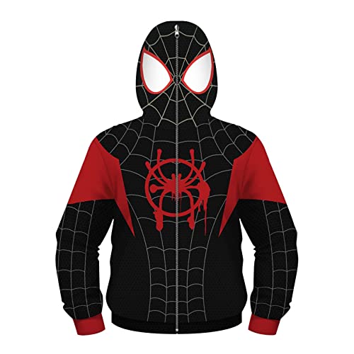 HARLSO Spider Kinder Kapuzenpullover mit Reißverschluss, Miles Morales, Halloween, Cosplay, Kostüm, Jungen und Mädchen, modisches Sweatshirt, leichter Pullover mit Tasche,Hoody- Kids/S(120) von HARLSO