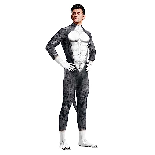 Wolf Herren Cosplay Kostüme Tiere Overall Halloween Cosplay Kostüm Performance Kostüm Zentai Maskerade Party Outfit für Erwachsene,Wolf-M von HARLSO