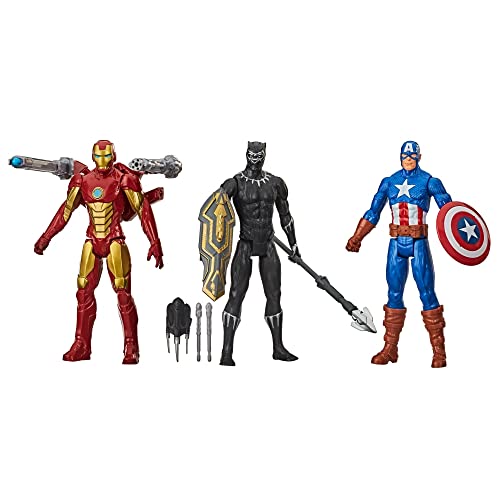 Marvel Avengers Titan Heros Series - Set mit 3 Black Panther, Iron Man und Captain America Actionfiguren - 12 von HAS