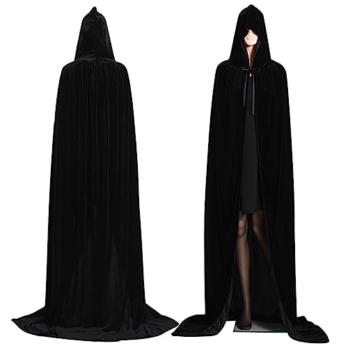 HASAGEI Umhang mit Kapuze Schwarz, Unisex Cloak with Hood for Halloween,Schwarzer Witches Umhang für Damen Herren Vampir Kostüm von HASAGEI