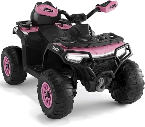 12-V-Spielzeugauto für Kinder mit Fernbedienung für Eltern, Federung, LED-Leuchten, Bluetooth, Musik, USB, Früherziehung, Lautstärkeregelung, Offroad-ATV-4-Rad-Design mit bunter LED-Flagge - Rosa 12-V-Spielzeugauto für Kinder mit Fernbedienung für Eltern, Federung, LED-Leuchten, Bluetooth, Musik, USB, Früherziehung, Lautstärkeregelung, Offroad-ATV-4-Rad-Design mit bunter LED-Flagge - Rosa von HAUSPROFI