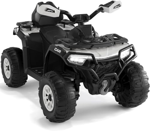 12-V-Spielzeugauto für Kinder mit Fernbedienung für Eltern, Federung, LED-Leuchten, Bluetooth, Musik, USB, Früherziehung, Lautstärkeregelung, Offroad-ATV-4-Rad-Design mit bunter LED-Flagge - Weiß 12-V-Spielzeugauto für Kinder mit Fernbedienung für Eltern, Federung, LED-Leuchten, Bluetooth, Musik, USB, Früherziehung, Lautstärkeregelung, Offroad-ATV-4-Rad-Design mit bunter LED-Flagge - Weiß von HAUSPROFI