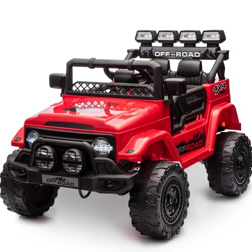 HAUSPROFI Kinder Elektroauto 12V, Elektroauto für Kinder mit 2,4G Fernbedienung, LED, Bluetooth, Musik, 3-5 km/h, Kinderauto Elektrisch 2 Sitzer, Elektro Kinderauto für Alter 3 bis 8, Rot von HAUSPROFI