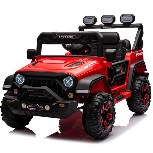 Kinder Elektroauto, 12V Kinder Auto Elektro, 2 Betriebsmodi mit Fernbedienung, LED-Lichter, Bluetooth, Sicherheitsgurten, rutschfeste Reifen, Softstart, Elektroauto für Kinder ab 3 Jahren (Rot) von HAUSPROFI