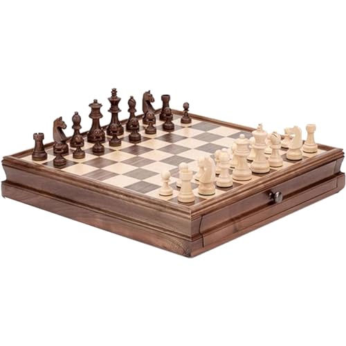 Familienspaß, luxuriöses professionelles Schach, gewichtete Schachfigur aus Massivholz und Schachbrett mit Schublade, tragbares Schachspiel, Geschenkverpackung, Kunsthandwerk von HAVVMK