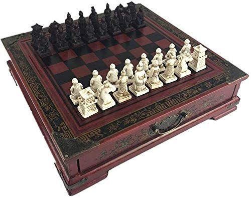 Gelegenheitsspiele Wohnaccessoires Schachbrett-Set Holzschach Retro Terrakotta-Krieger Schach Holz Do Alte Schnitzerei Harz Schachfigur Weihnachten Geburtstag Premium Geschenk Trad von HAVVMK