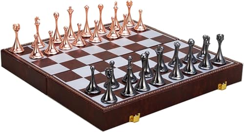 Internationales Schach, magnetische Schachspiele, tragbares Reise-Schachbrett aus Leder, Faltbare Schachspiele mit Metallschach mit Aufbewahrungsbox, Schachgeschenke von HAVVMK