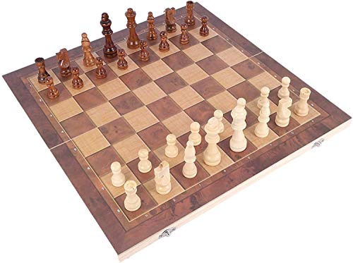 Internationales Schachbrett-Set, magnetisch, Kinder-Holz 3-in-1 Straßen-Internationales Schach Klappschach Tragbares Brettspiel Wortschach von HAVVMK