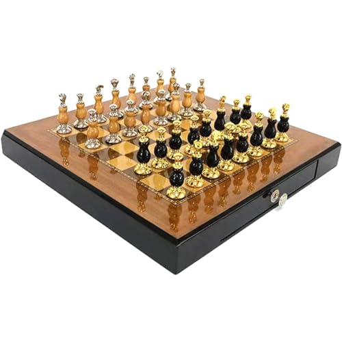 Luxuriöses professionelles Schachspiel für die ganze Familie, Schachspiel mit Schachfiguren aus Metall und Aufbewahrungsfächern, Brettspielset aus Holz zum Basteln für Kinder und E von HAVVMK