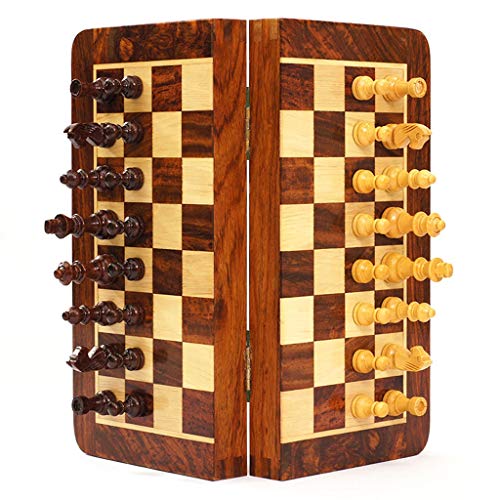 Schach Magnetisches Schachspiel aus Holz, Tragbares, zusammenklappbares Schachbrettspielset für unterwegs, Aufbewahrung für Holz, Reisespielspielzeug Geschenk Schachspiel von HAVVMK