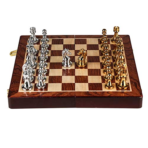 Schachbrett-Set, Magnetisches Schachspiel, Brettspiele, Schachspiel-Spiele, Reiseschach, Erwachsene, Kinder, Brett, Klappschach, High-End-Geschenkbox, Metallbronze, Schachfiguren f von HAVVMK