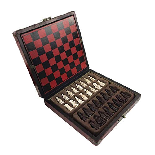 Traditionelle Spiele Schach Antikes Schachspiel Schach Holz Couchtisch Antikes Miniatur Schachbrett Schachfiguren Zugkasten Set Retro Stil lebensecht von HAVVMK