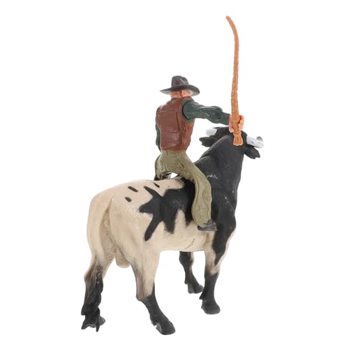 HAWILLOSCH 1 Satz Cowboy-Modell Ochsen-Kuh-Figuren Rodeo-Actionfiguren Bullenmodell simulierte Stierstatue Kinderspielzeug Cowboy Stierkampf Modell Wohnkultur realistische Tierfigur Harz von HAWILLOSCH