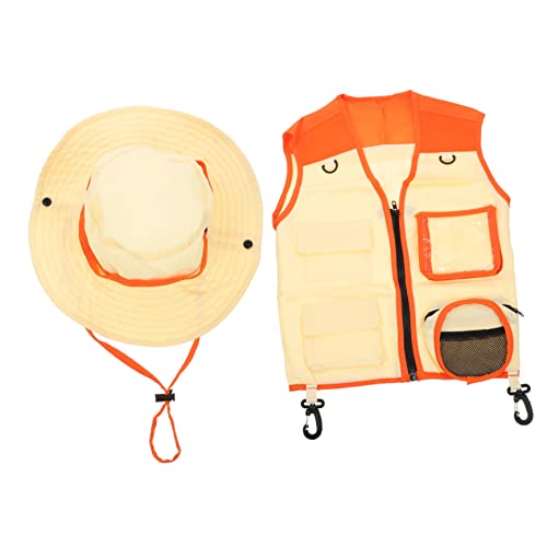 HAWILLOSCH 1 Satz Entdeckerkleidung Kinderkostüm Kinderhüte Kinderanzüge Kinder Outdoor Spielzeug Kinder draußen Spielzeug Kid Explorer Weste Hut Outdoor-Explorer-Hutweste Polyester Orange von HAWILLOSCH