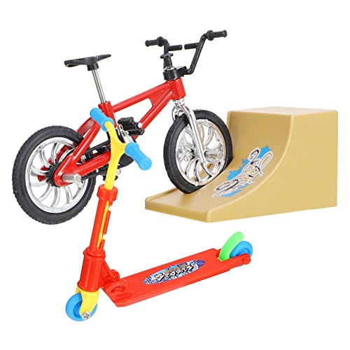 HAWILLOSCH 1 Satz Fingerrad Fingerbike Mit Rampe Sportspielzeug Fingerscooter Fingerfahrräder Fingerspitzen-bewegungsspielzeug Mini-Skateboards Mini-Scooter Puzzle-Spielzeug Rot Plastik von HAWILLOSCH