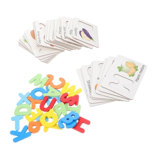 HAWILLOSCH 1 Set Lernkarten Für Kleinkinder, Holz-alphabetkarten, Vorschul-lernspielzeug Mit Passendem Obst- Und Gemüse-Puzzle, Montessori-lernspiel von HAWILLOSCH