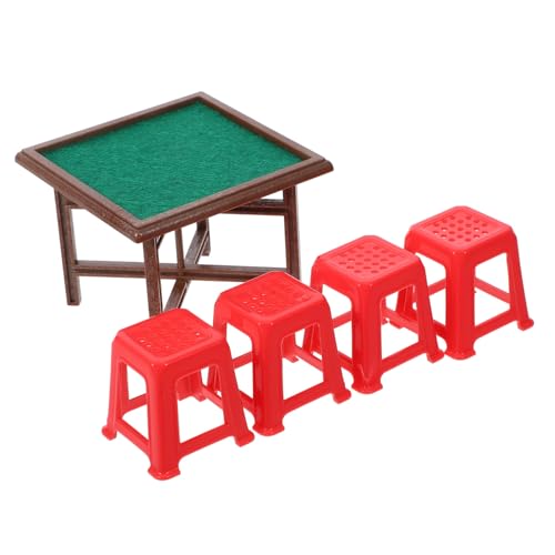 HAWILLOSCH 1 Set Puppenhaus Mahjong Tisch Puppenhausmöbel Puppenhaus Zubehör Puppenhaus Zubehör Winziger Hocker Dekor Puppenhaus Mini Stühle Puppenhaus Miniatur Mahjong Tisch von HAWILLOSCH