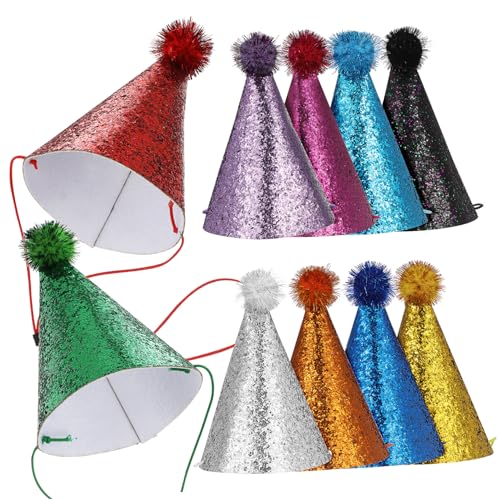 HAWILLOSCH 10 Stk dreieckiger Hut kegelförmige Festkopfbedeckung Hut aus Glitzerpapier kindermütze caps für kinder Hutschachtel Welpengeburtstagsmütze Geburtstagsmützen für Kinder Polyester von HAWILLOSCH