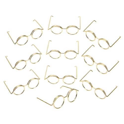 HAWILLOSCH 10st Puppenbrille Mini-puppenmädchen Miniatur-Brillen-Requisiten Mini-gläser Zum Basteln Goldrandbrille Zubehör Klassisches Spielzeug Anziehpuppe Niedlich Verrückt Golden Metall von HAWILLOSCH